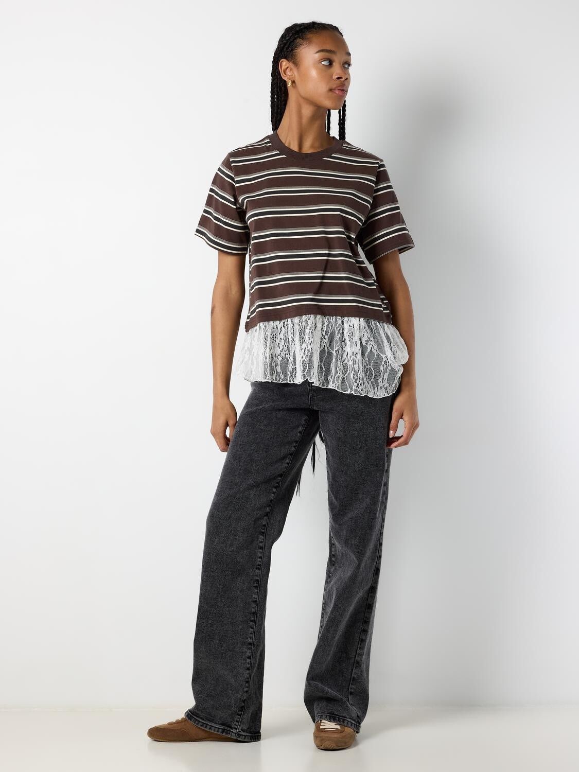 Nmember Ss Stripe Lace Top