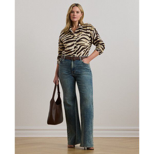 Relaxed Fit Zebra-Print Linen Shirt