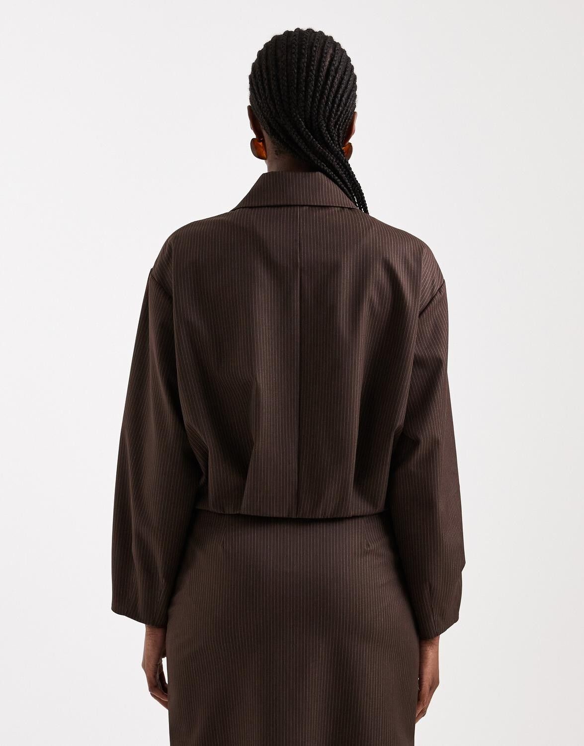 Tsaria Cropped Pinstripe Bomber Jacket