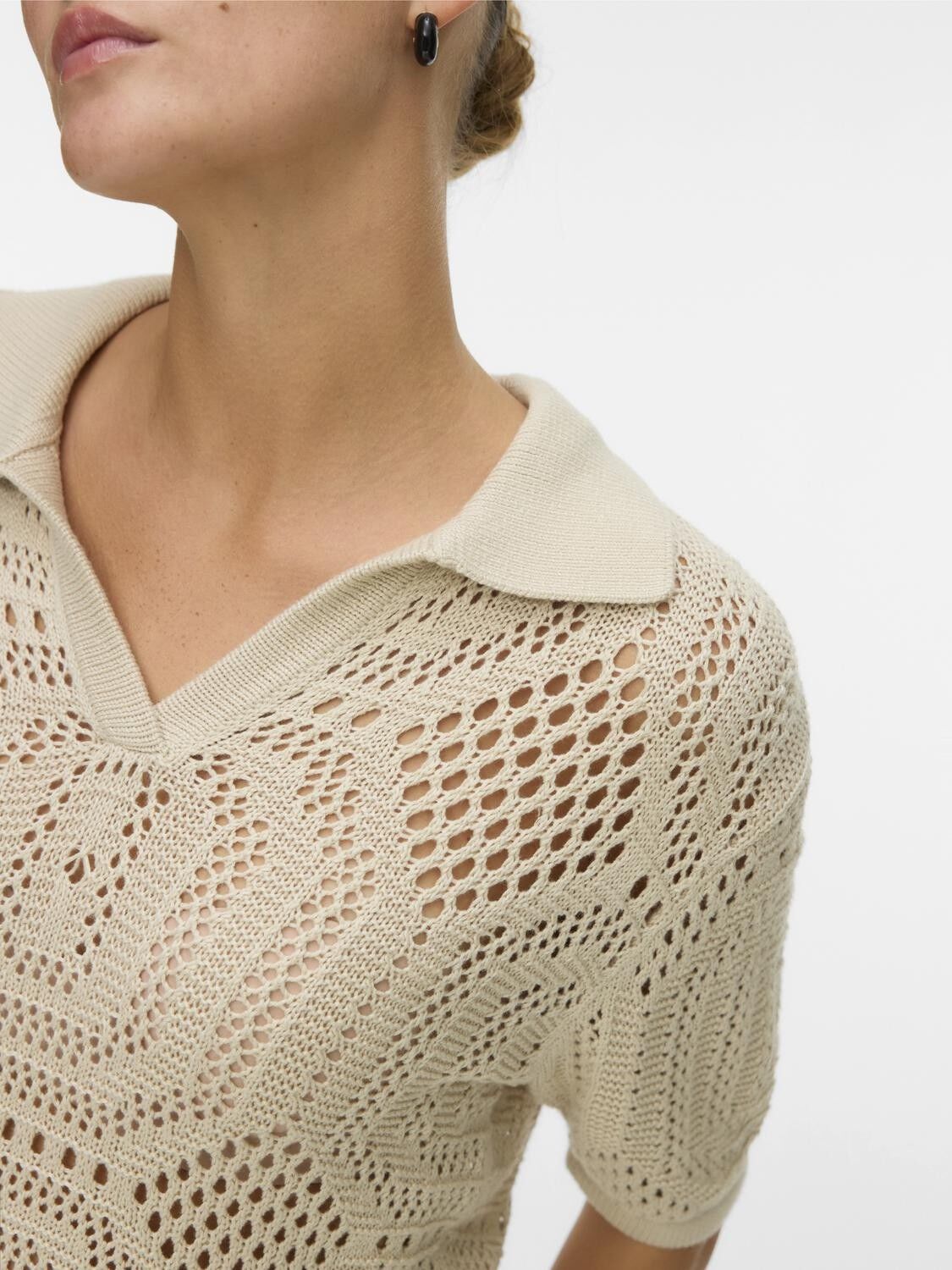 Awbaylee Ss Polo Crochet Top