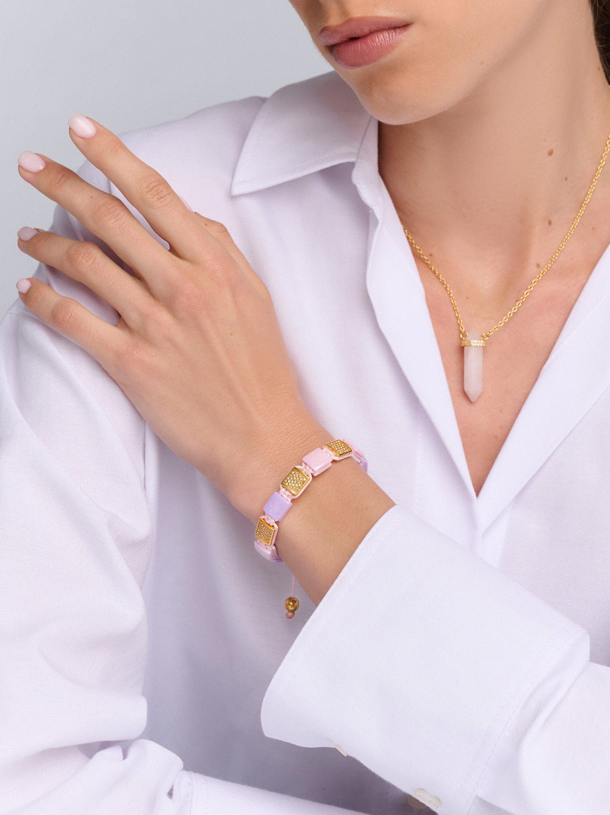 Women's White, Lavender & Soft Pink Ceramic Flatbead Bracele