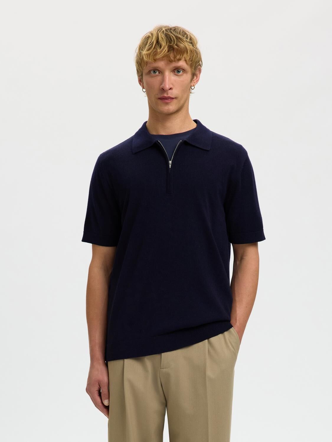 SLHTRAY SS KNIT HALF ZIP POLO NOOS