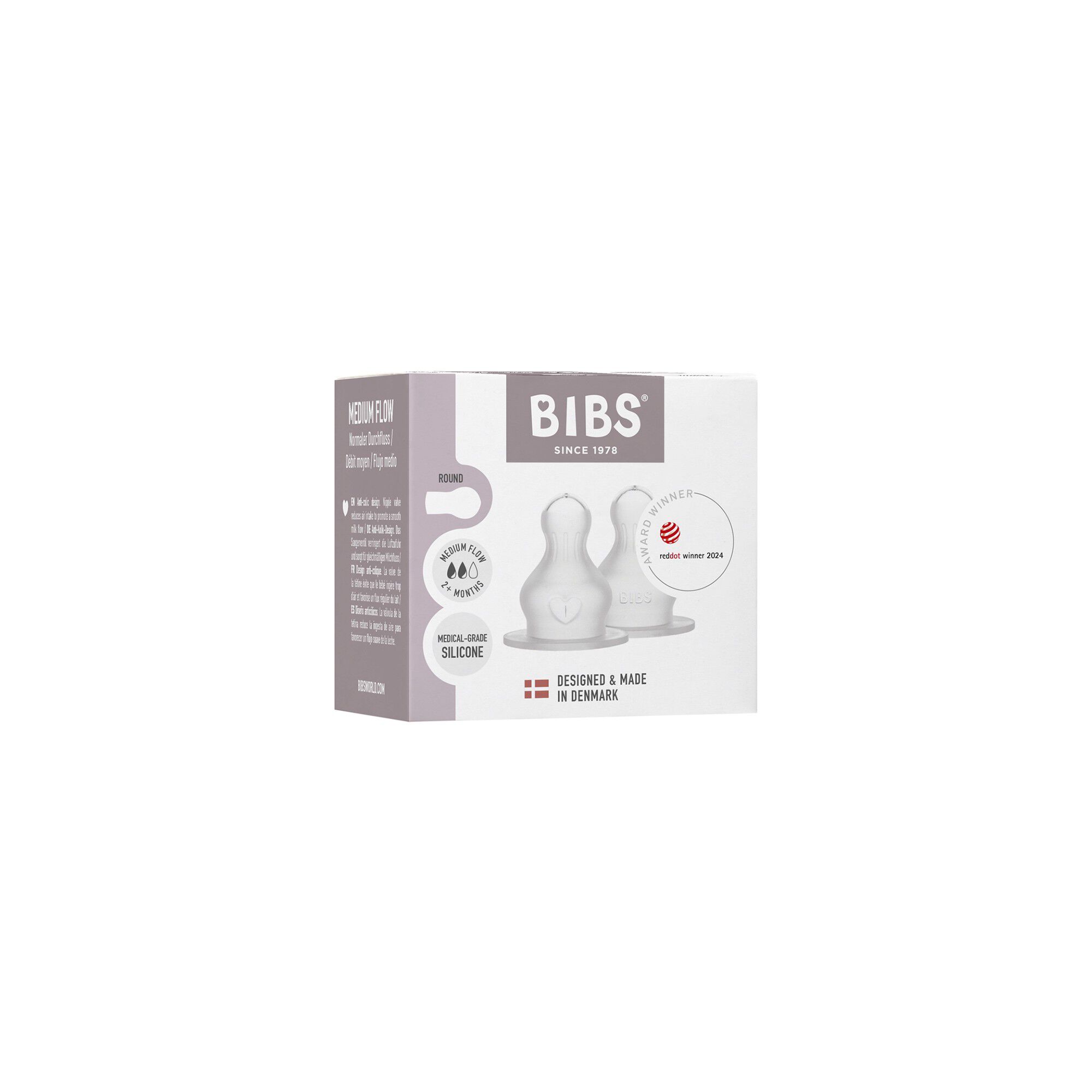 BIBS Baby Bottle Nipple Round Silicone 2 pack Medium Flow