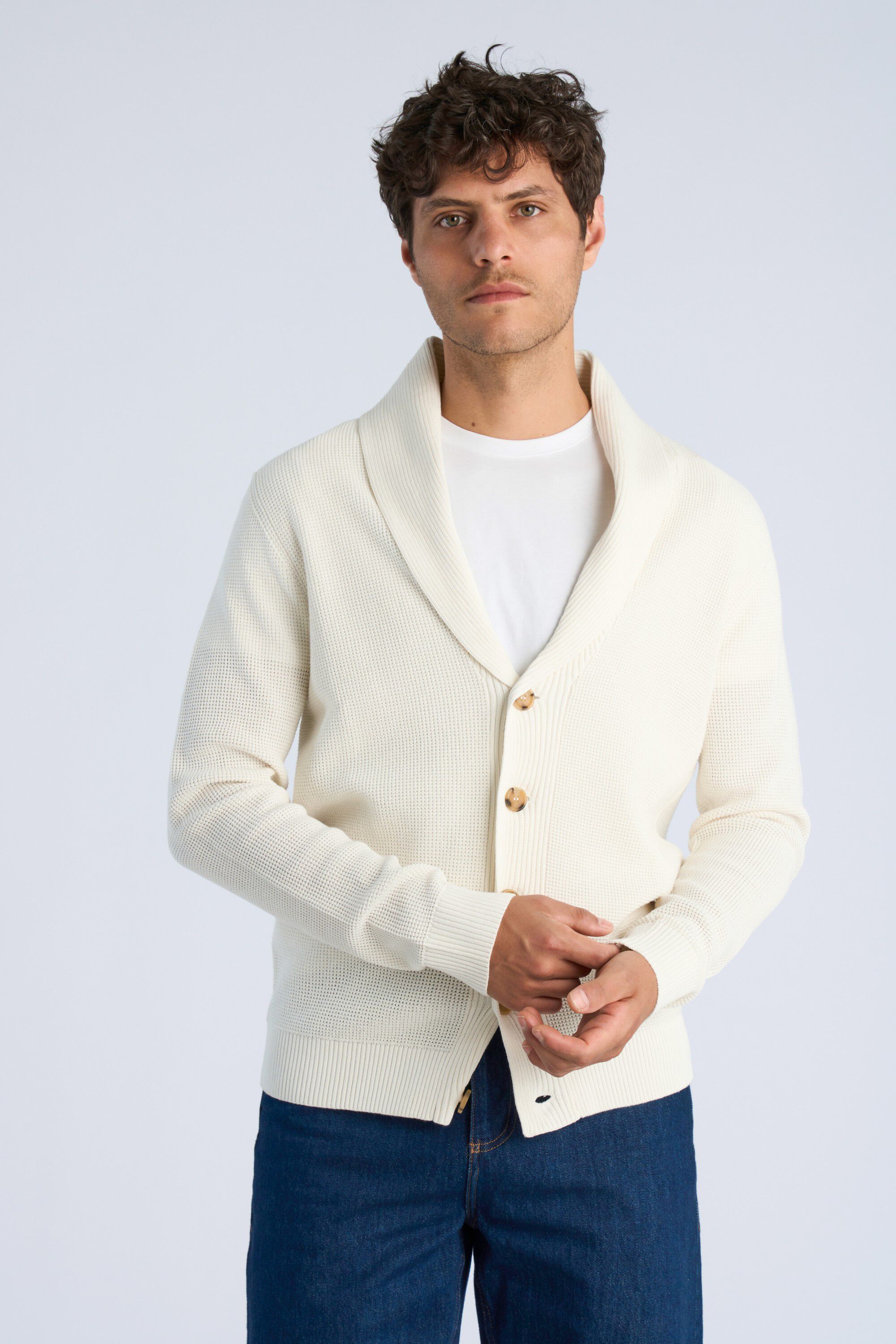 Recycled shawl collar cardigan