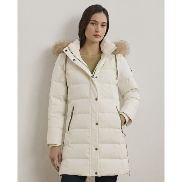 Faux-Fur-Trim Hooded Down Coat