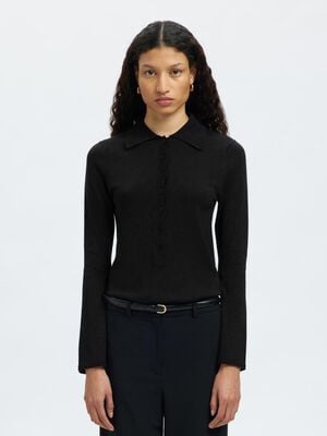 SLFLURA LS SLIM KNIT COLLAR NECK