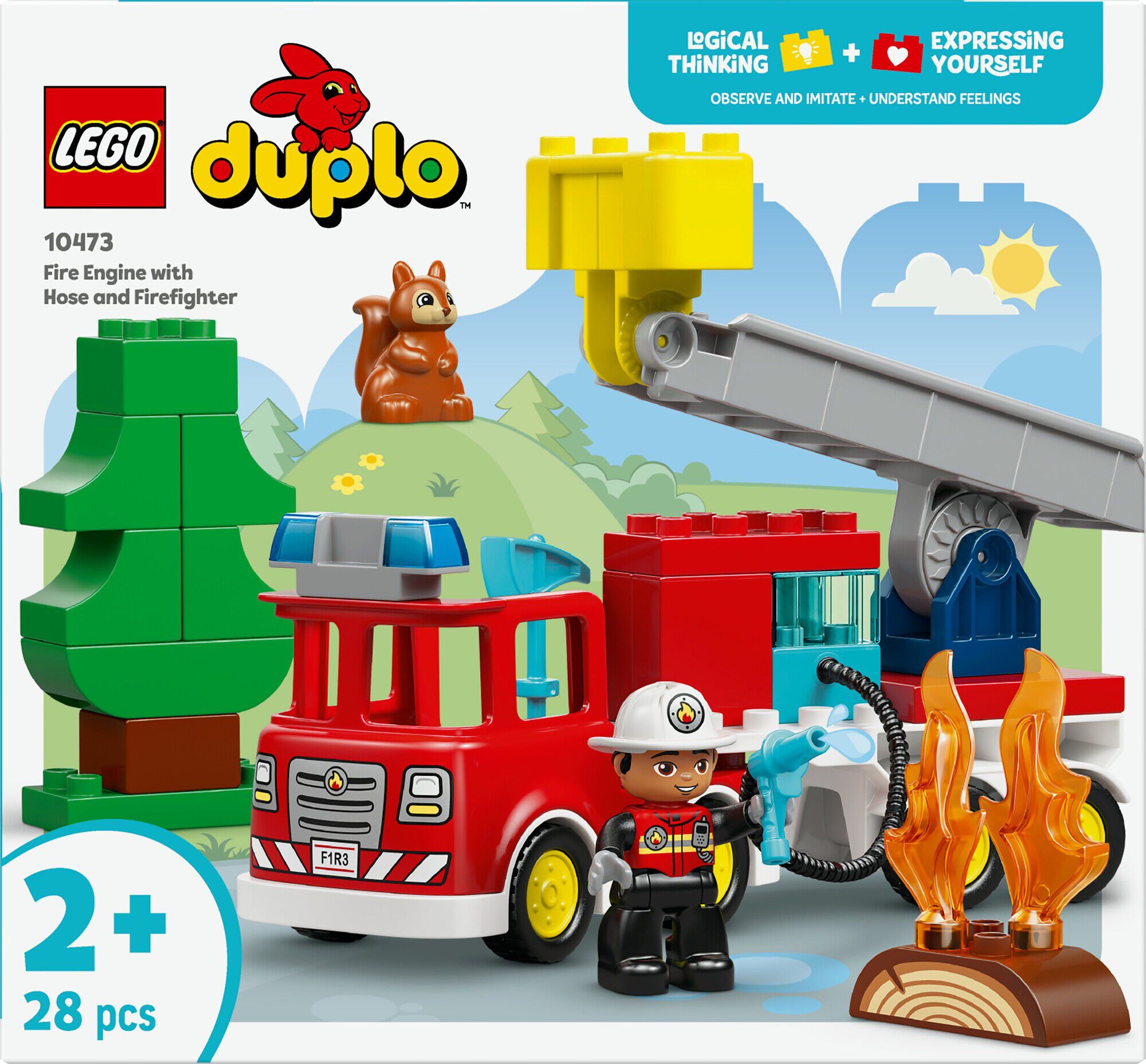 Brandbil med slange og brandmand 10473
