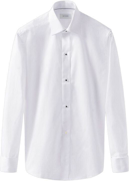 White Striped Satin Tuxedo Shirt - Slim Fit