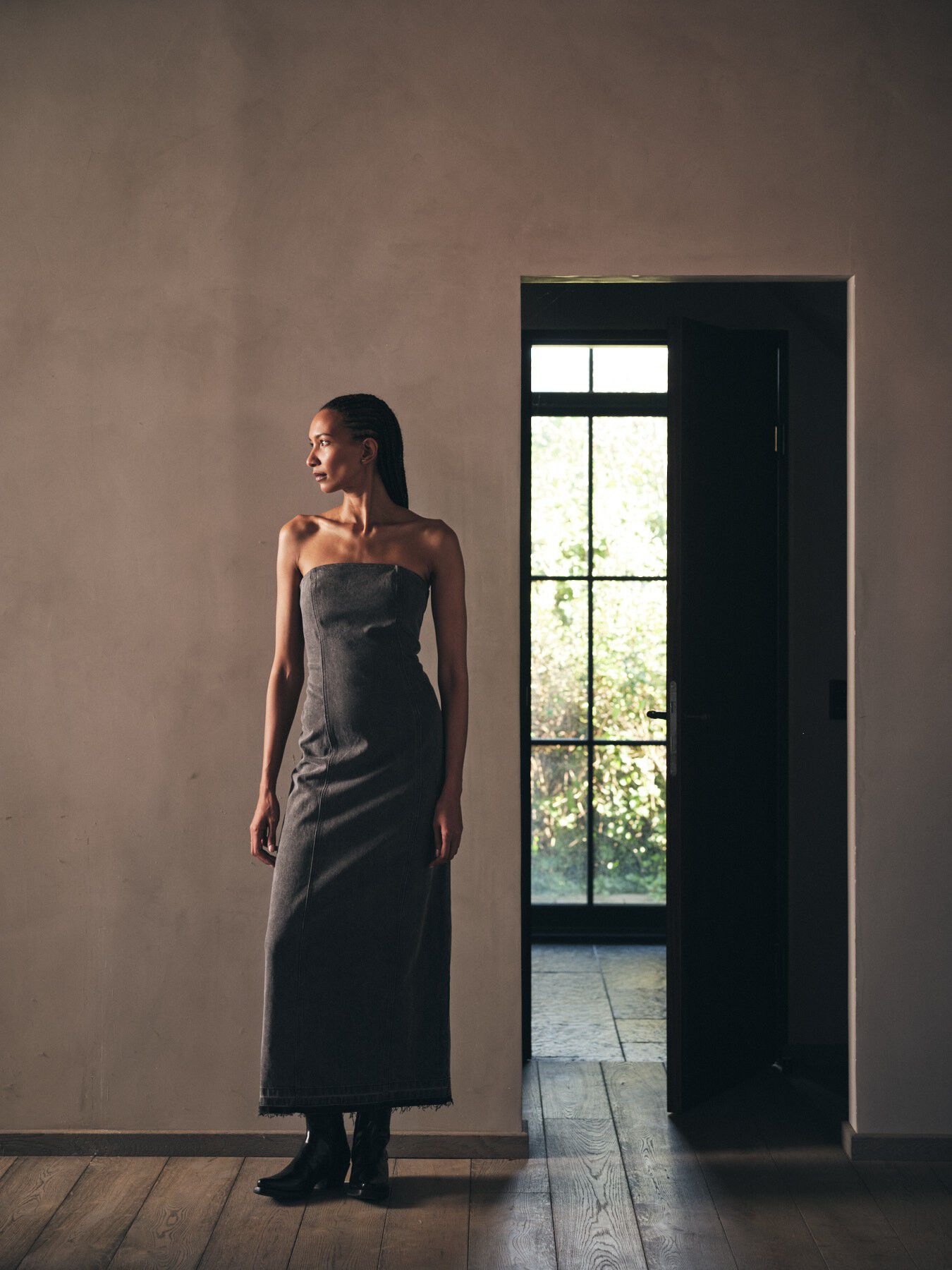 Grey denim fitted dress - Anizette