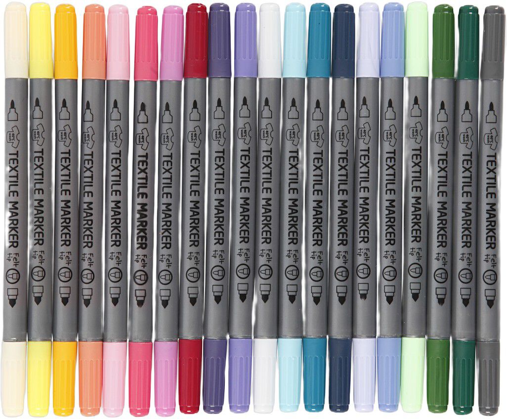 Tekstiltusch, streg 2,3+3,6 mm, suppleringsfarver, 20stk.