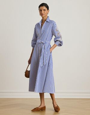 Striped Eyelet Broadcloth Shirtdress