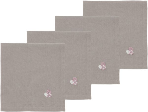 Tøyservietter Christmas Hearts Embroidery 4 stk. Rose