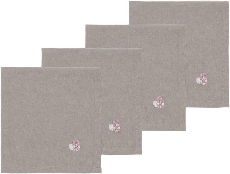 Tøyservietter Christmas Hearts Embroidery 4 stk. Rose