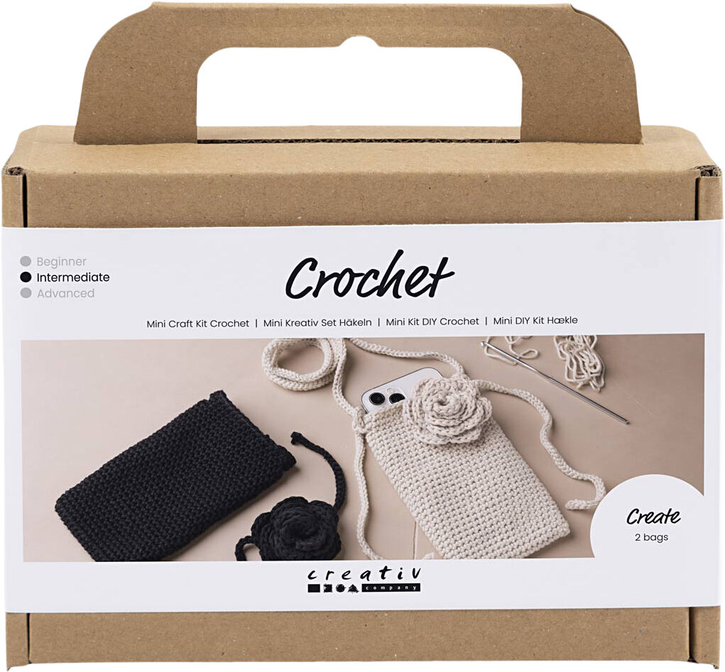 Mini DIY Kit H&aelig;kle, Taske med rose