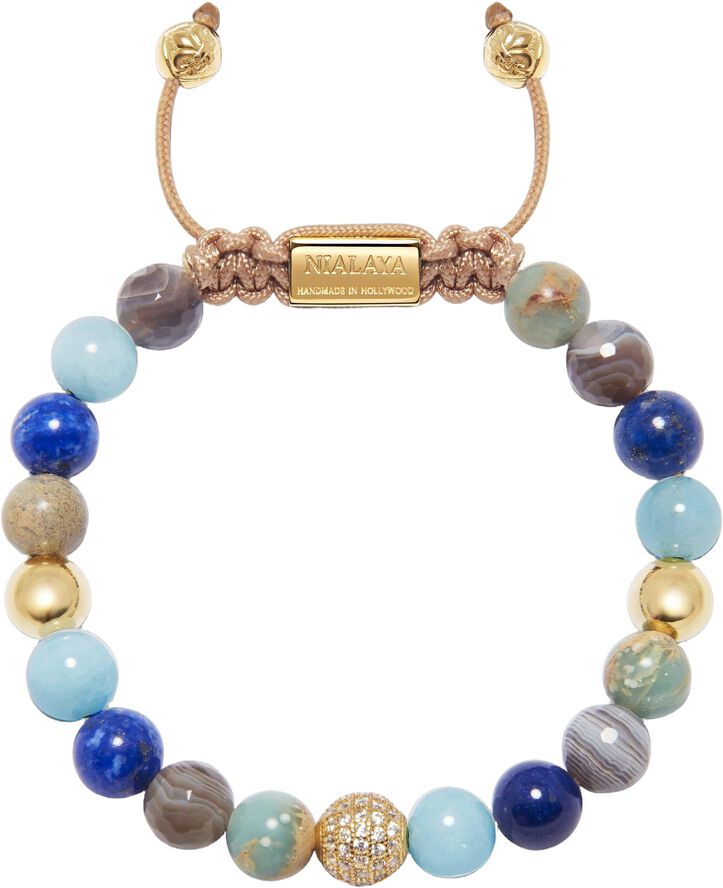 Women's Beaded Bracelet with Aquamarine, Blue Lapis, Opal, a