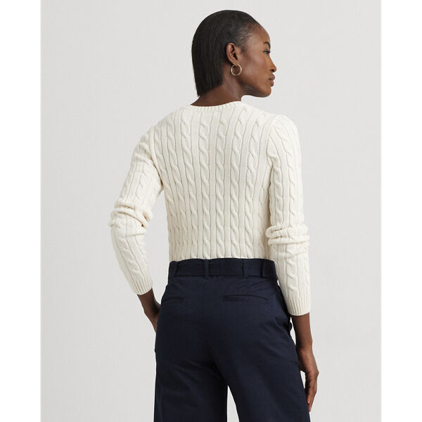 Button-Trim Cable-Knit Cotton Sweater