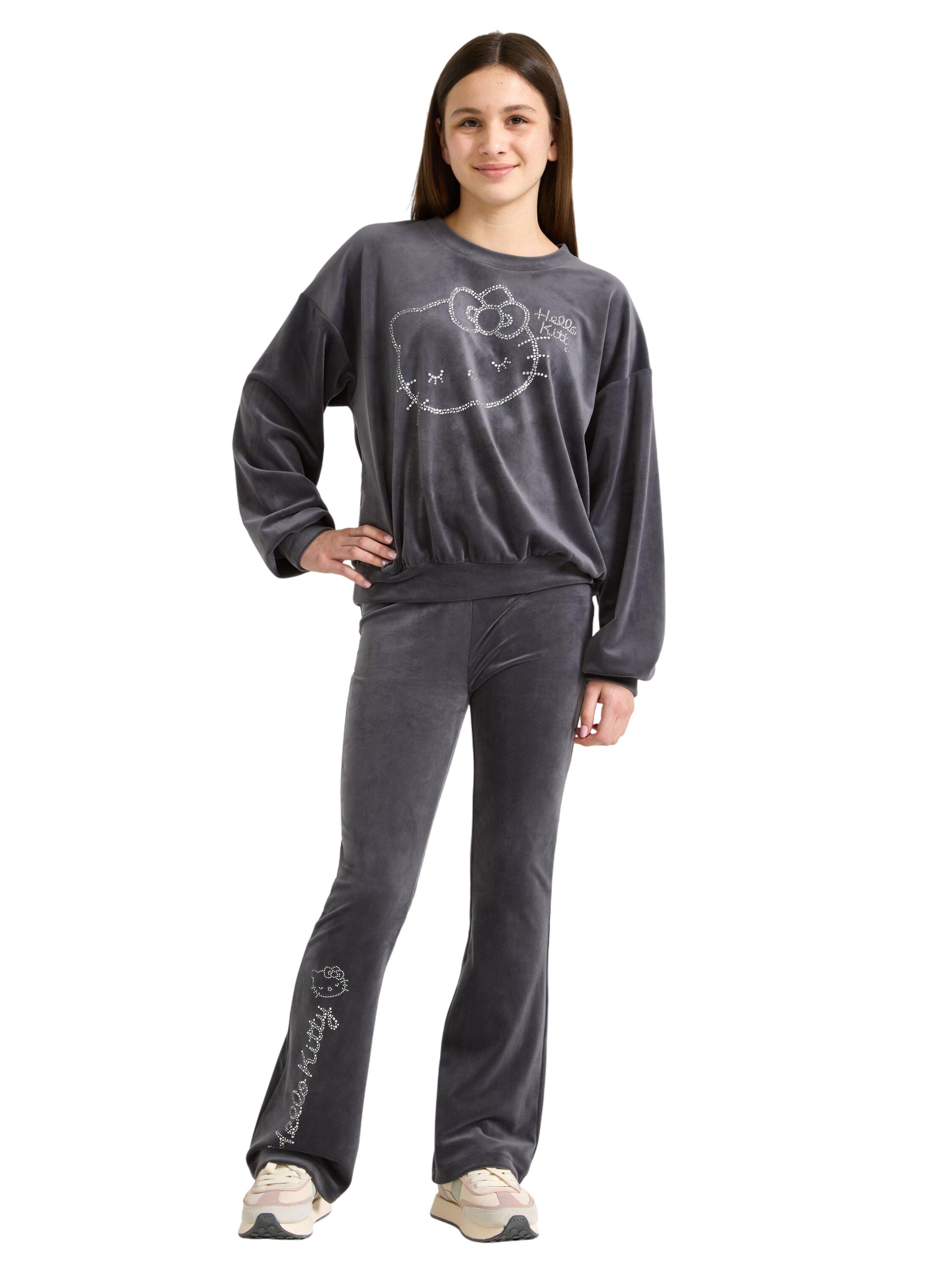 Velour sweatshirt with a round neck