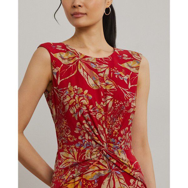 Floral Twist-Front Stretch Jersey Dress