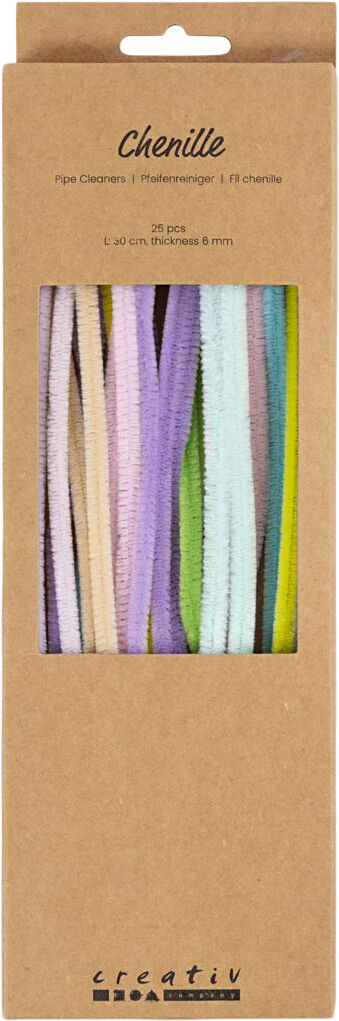 Chenille, L: 30 cm, tykkelse 6 mm, pastelfarver, 25stk.