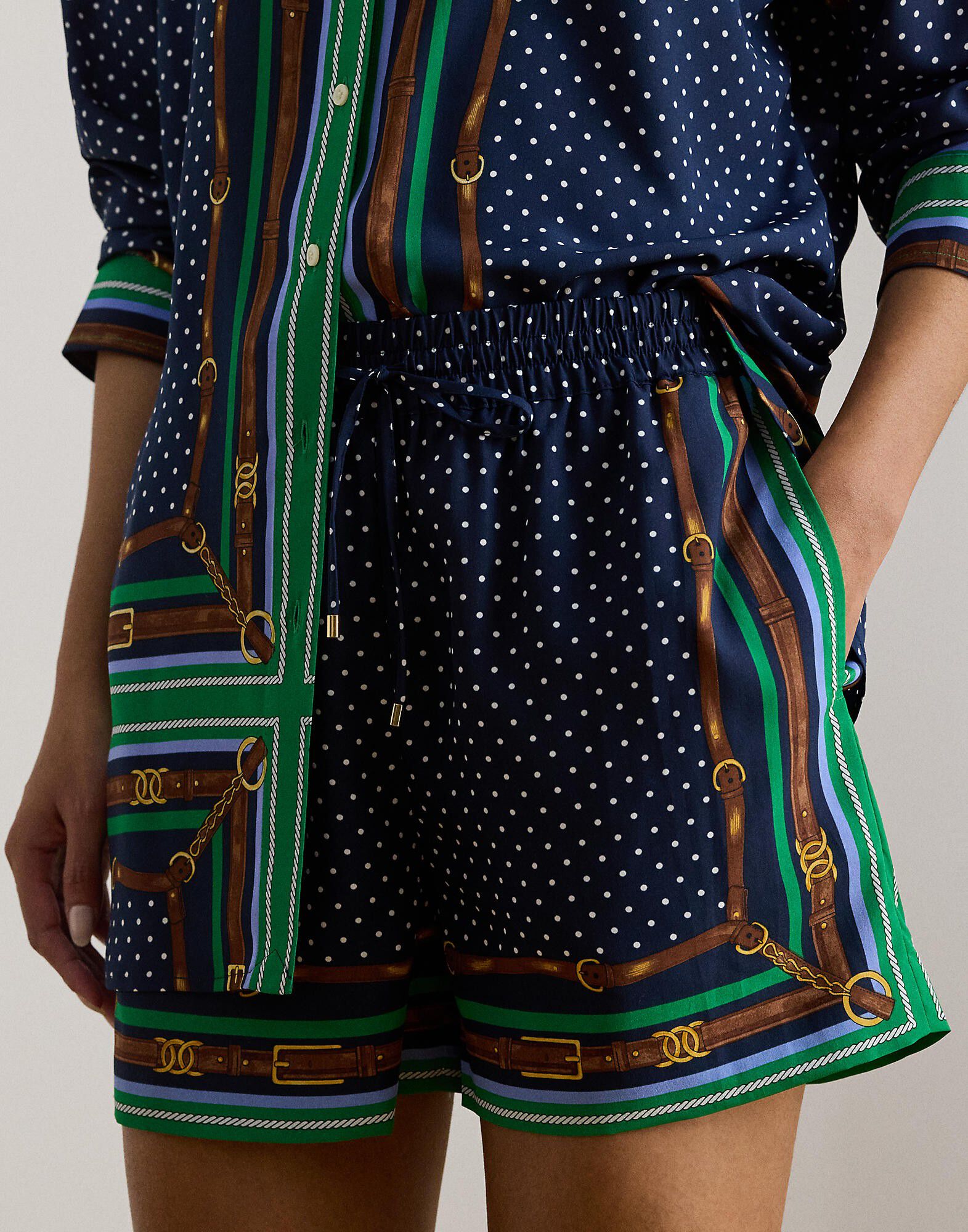 Belting-Print & Polka-Dot Drawcord Short