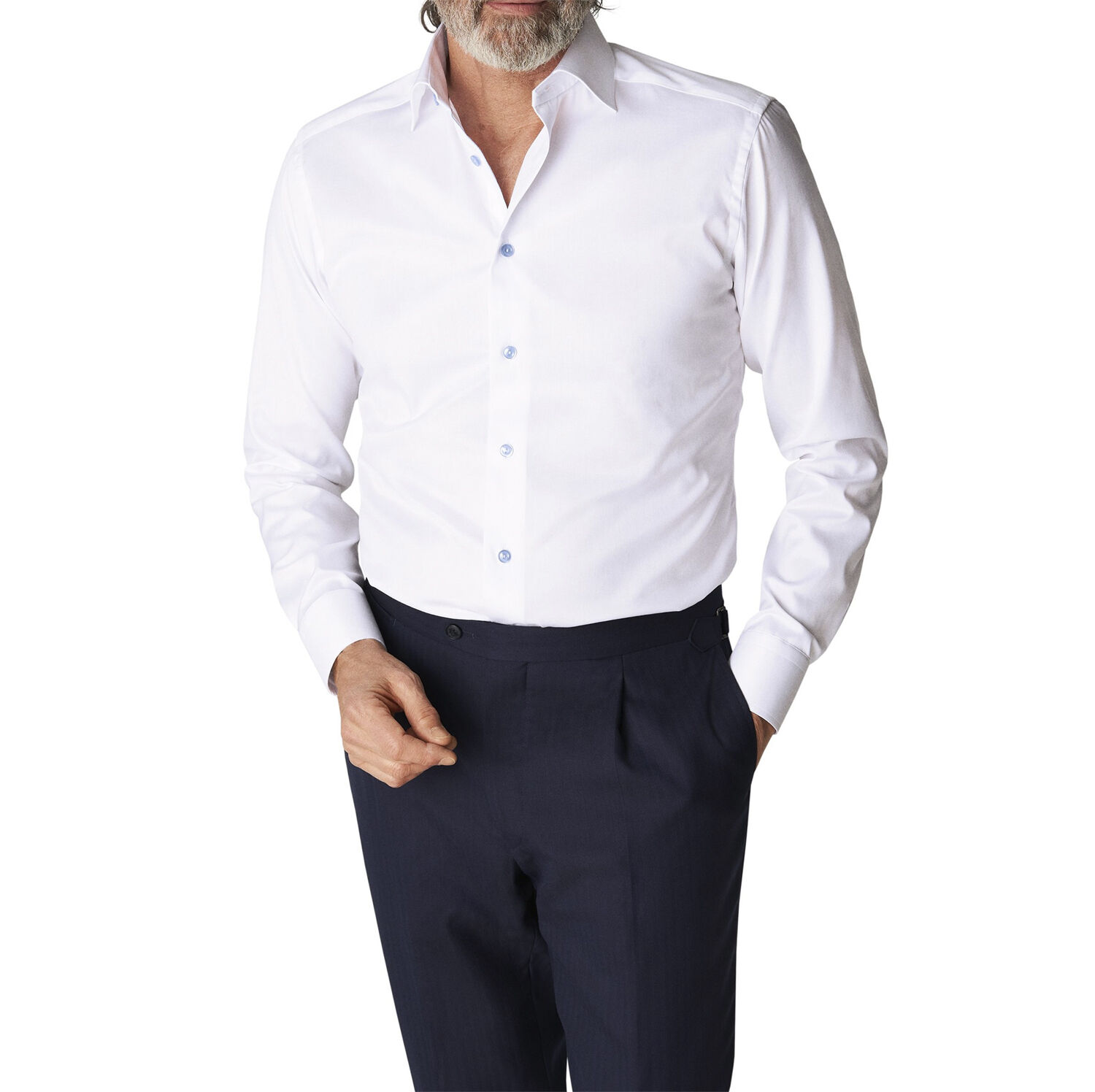 White Twill Shirt Blue Details - Contemporary Fit