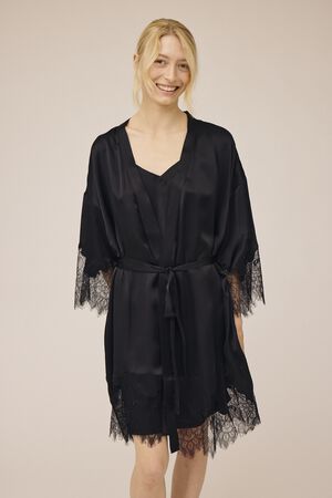 Moon 6 G - Short Kimono w. Lace, 100% Silk