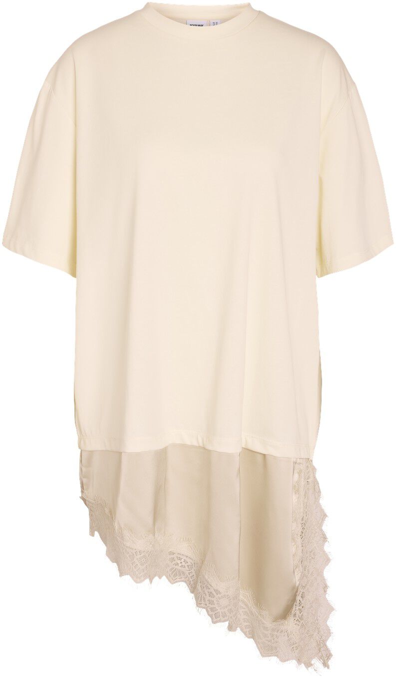Nmfilla S/S Oversize Satin Lace T-Shirt
