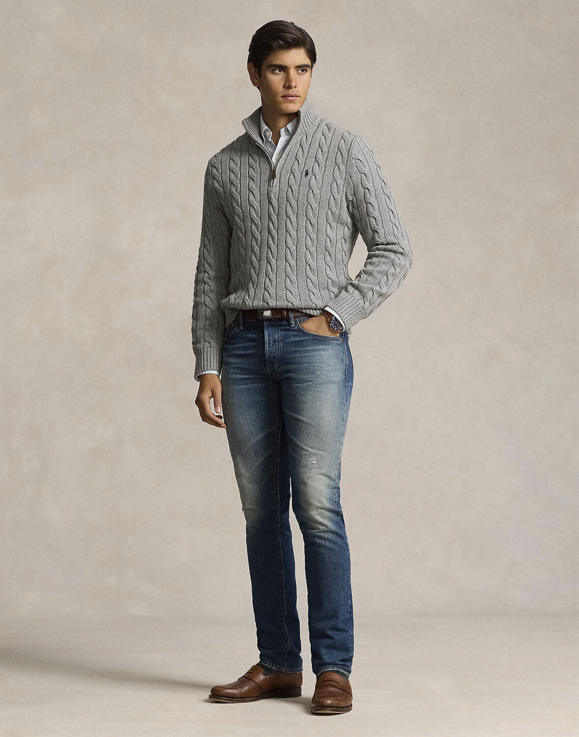 Cable-Knit Cotton Quarter-Zip Sweater