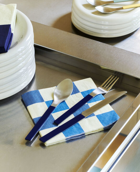 Pattern Napkins-Set of 20 Lunch-Off-white and blues M check