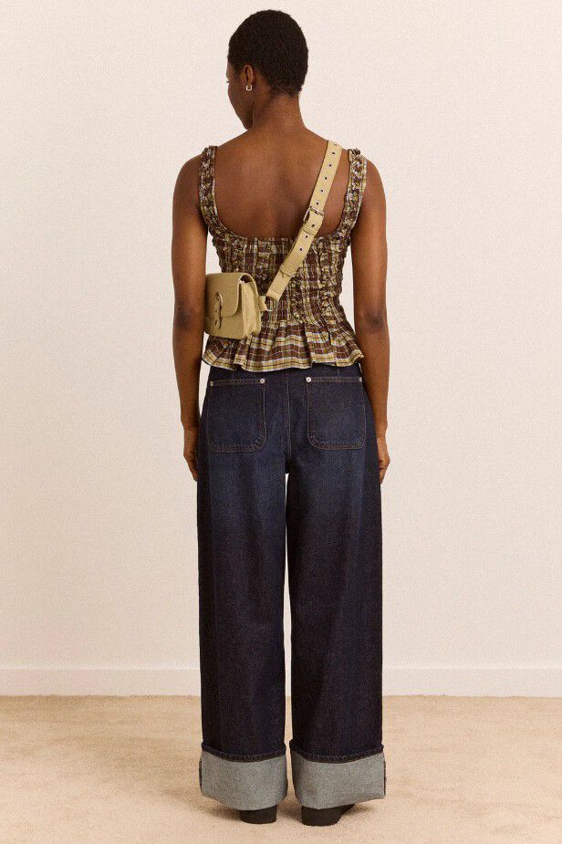 GIGI BAGGY WIDE TURN-UP JEANS - RINSE SLATE WASH