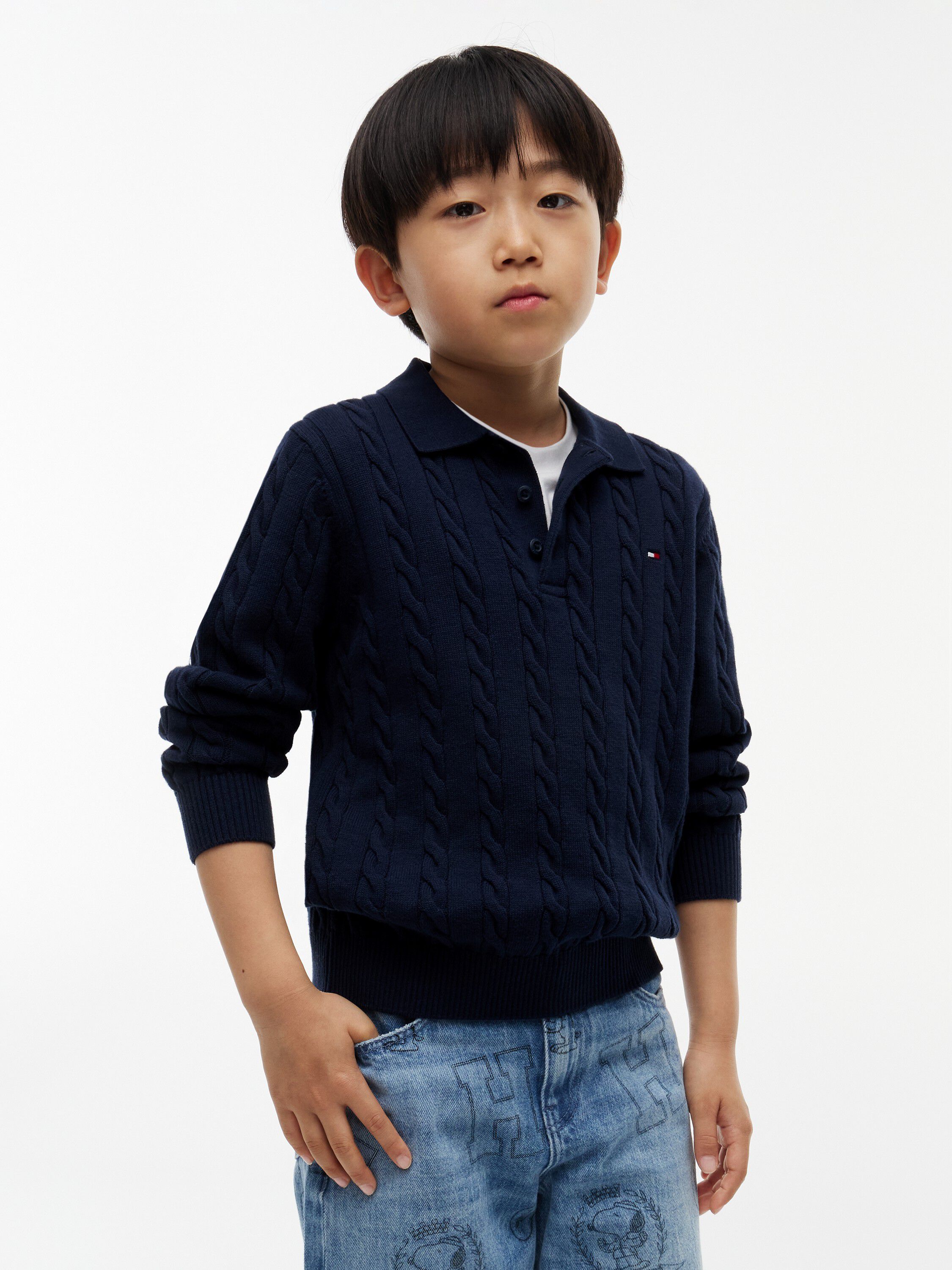 Cable Knit Polo Jumper