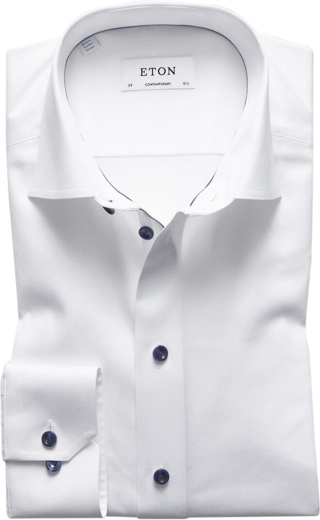 White Twill Shirt Dark Blue Details - Contemporary Fit