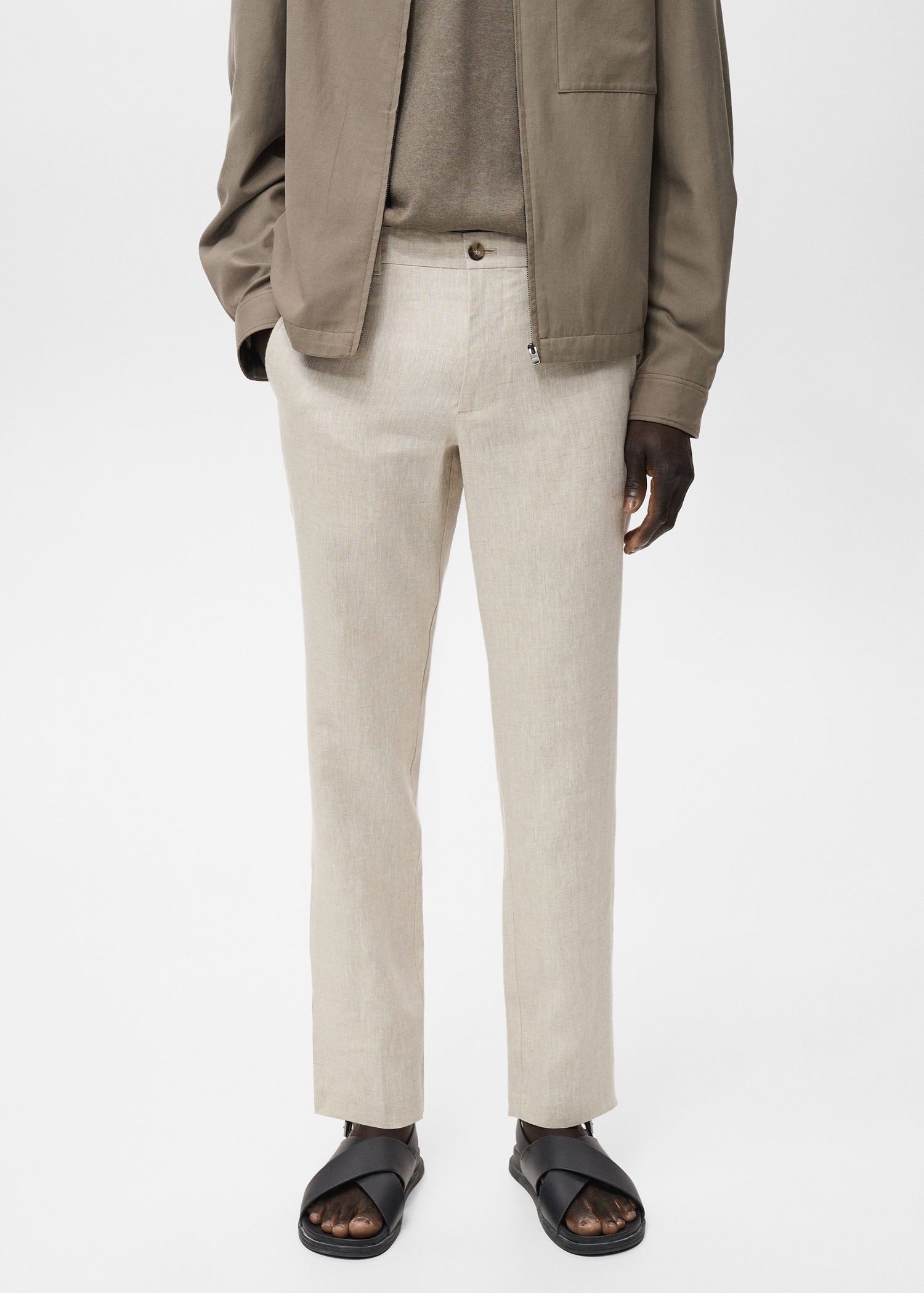 Slim-fit 100% linen trousers