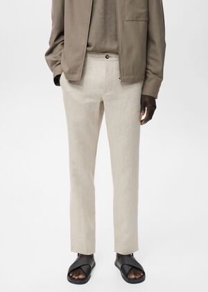 Slim-fit 100% linen trousers