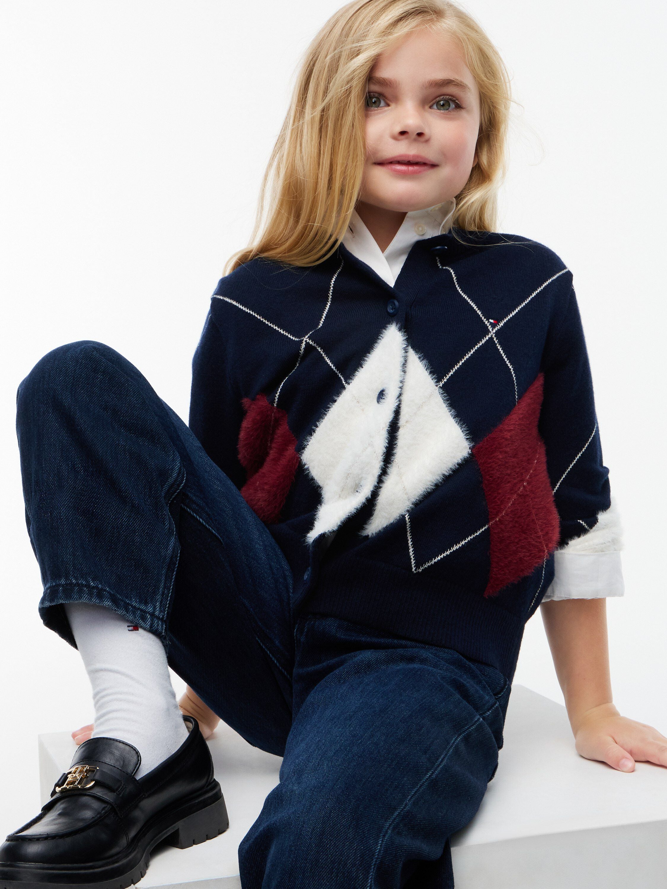 Argyle Relaxed Cardigan With Wool