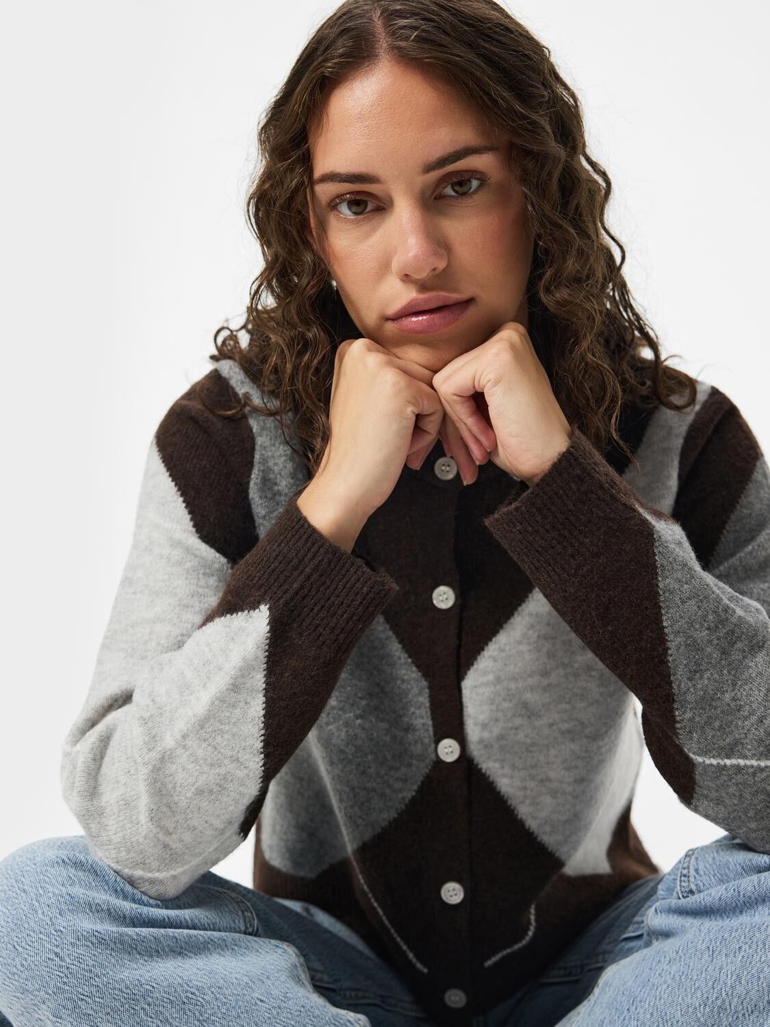 PCSALLY LS KNIT CHECK CARDIGAN BC