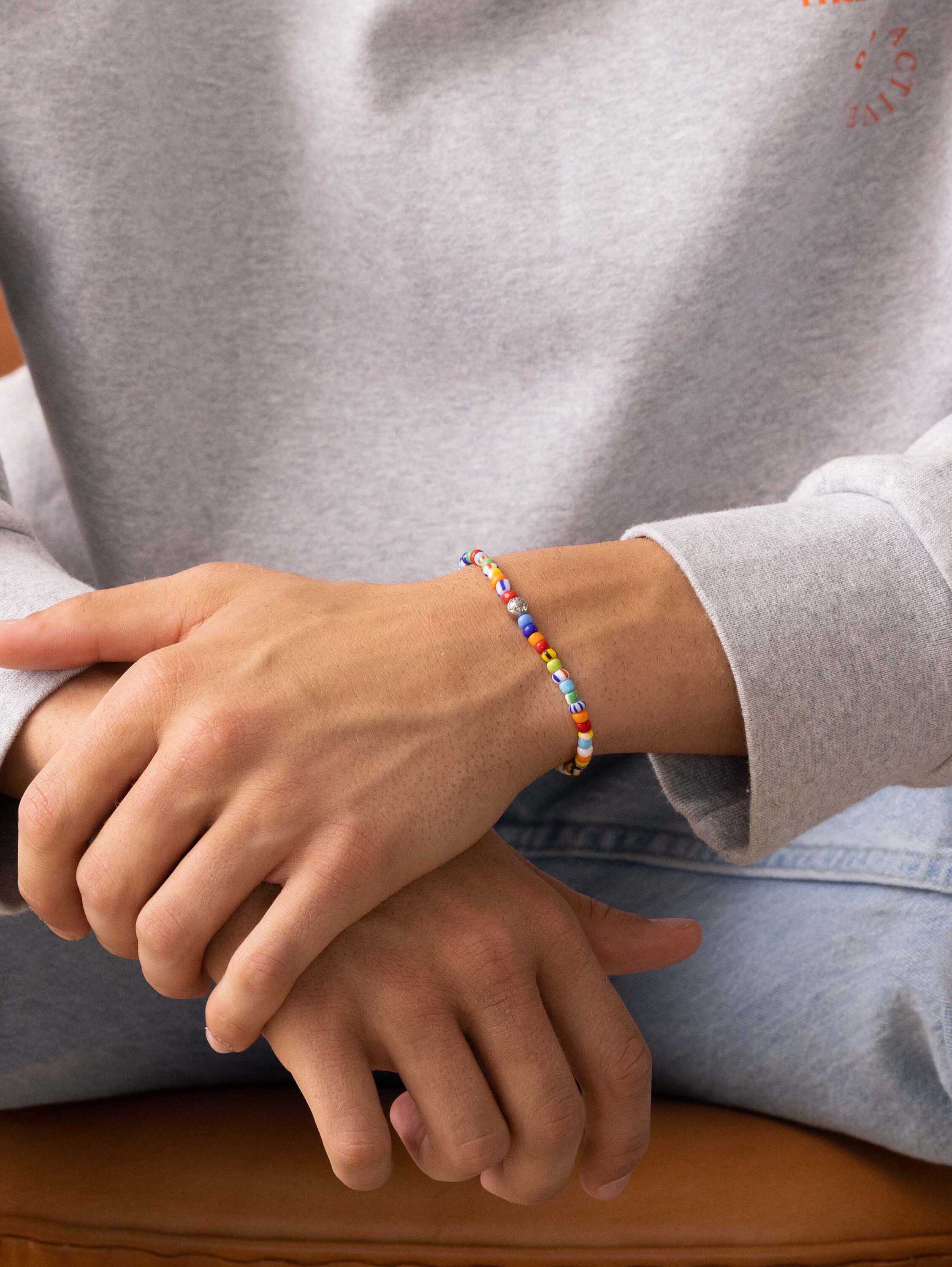 Wristband with Assorted Vintage Trifocal Beads and Silver