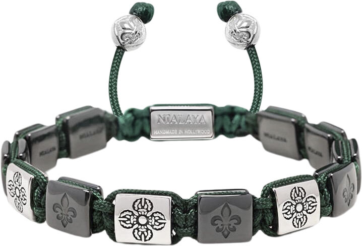 Men's Ceramic Flatbead Bracelet in Green and Silver