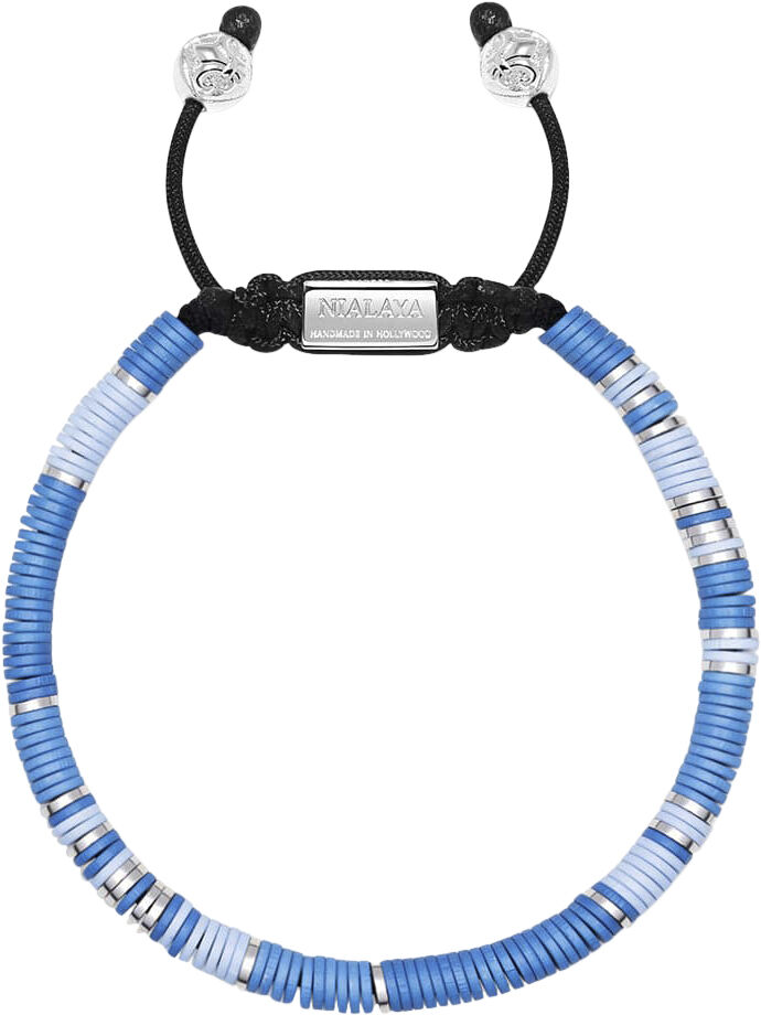 Men's Beaded Bracelet with Light Blue and Silver Disc Beads