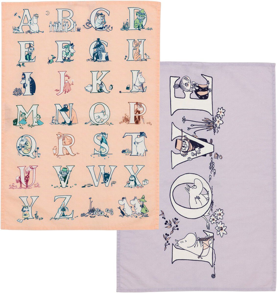 Moomin k&oslash;kkenh&aring;ndkl&aelig;de s&aelig;t 50x70 Alfabet GOTS
