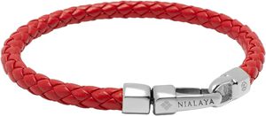 Braided Red Leather Bracelet in Silver