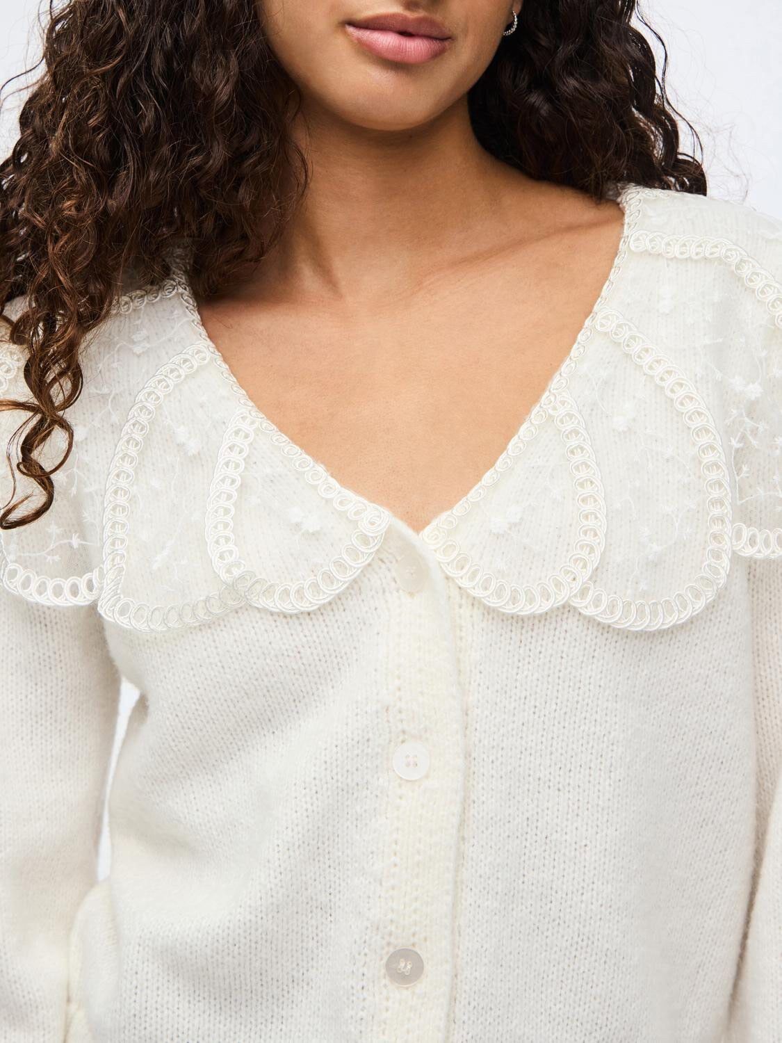 PCABBY LS LACE COLLAR KNIT CARDIGAN