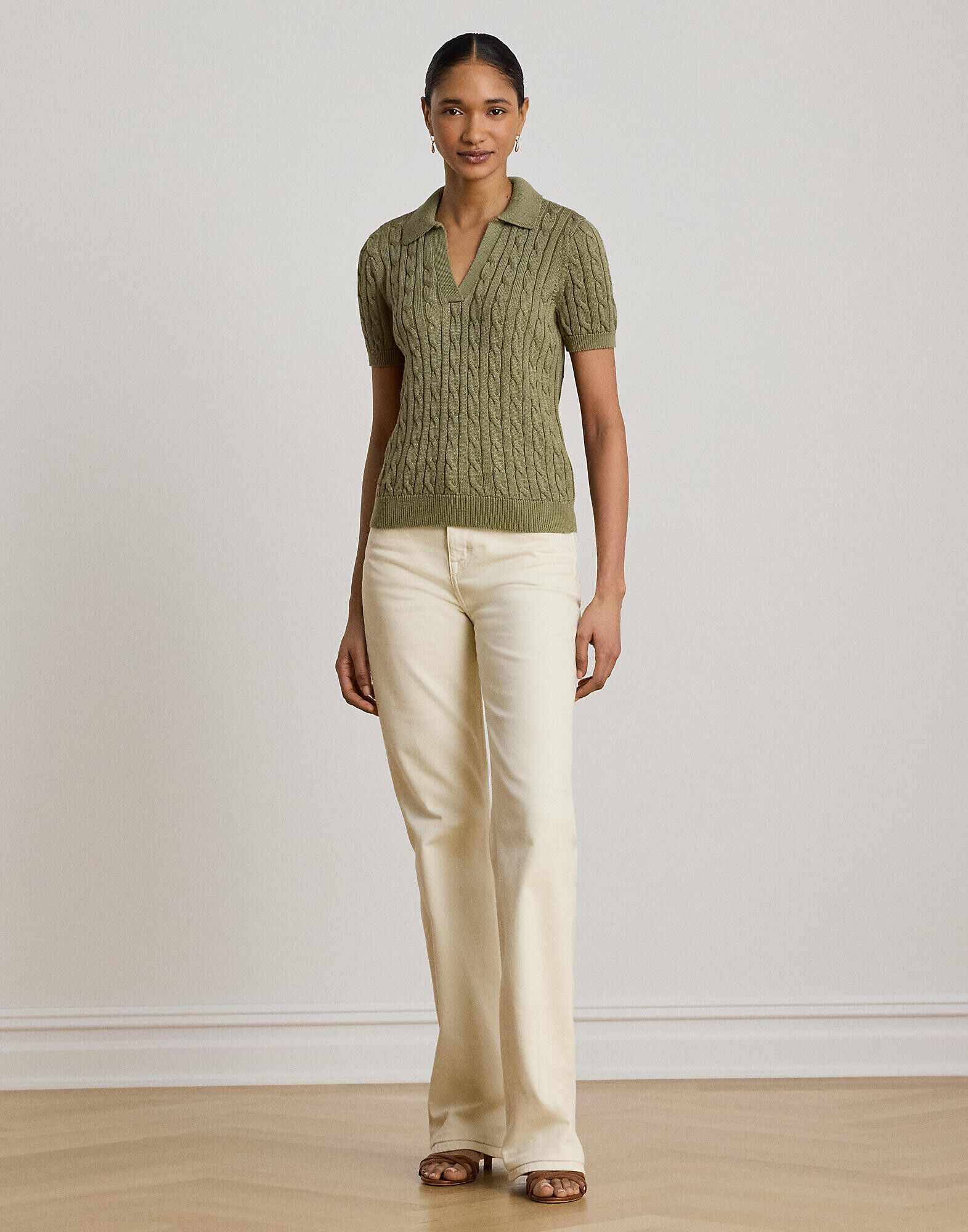 Cable Cotton-Blend Short-Sleeve Sweater