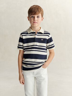 Shield Stripe Texture SS Polo Shirt