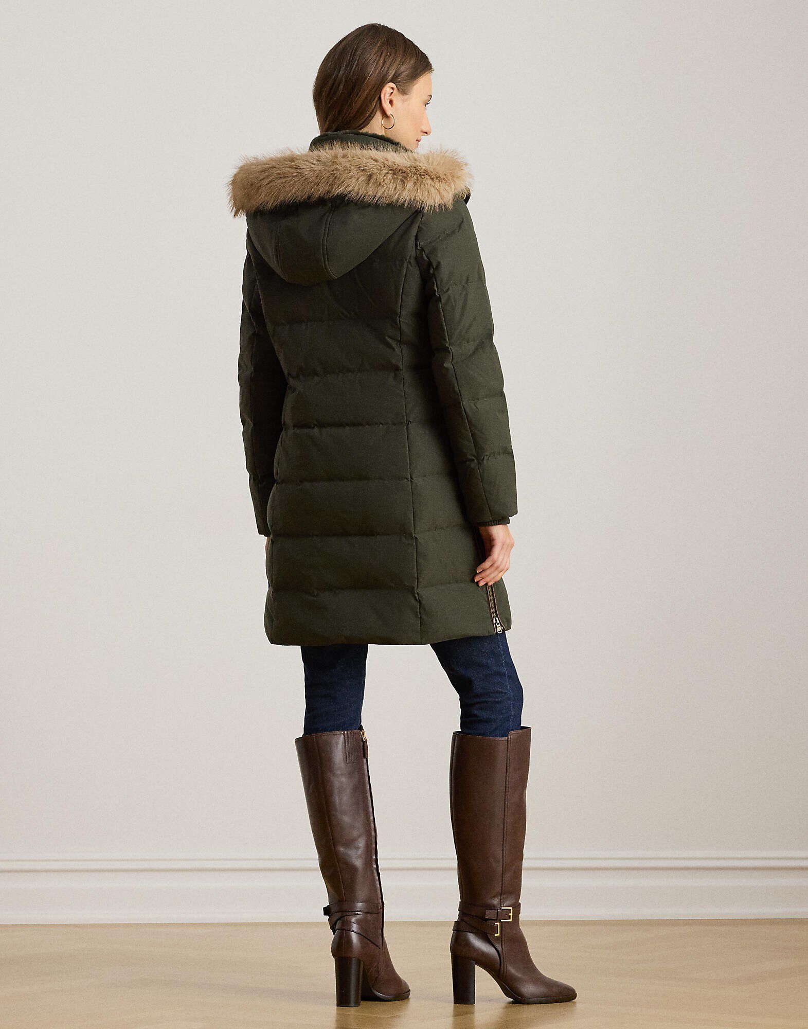 Faux-Fur-Trim Hooded Down Coat