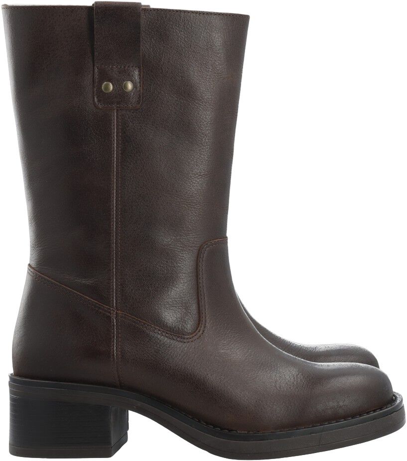BIAMARY Mid Pull On Boot Pull Up Leather