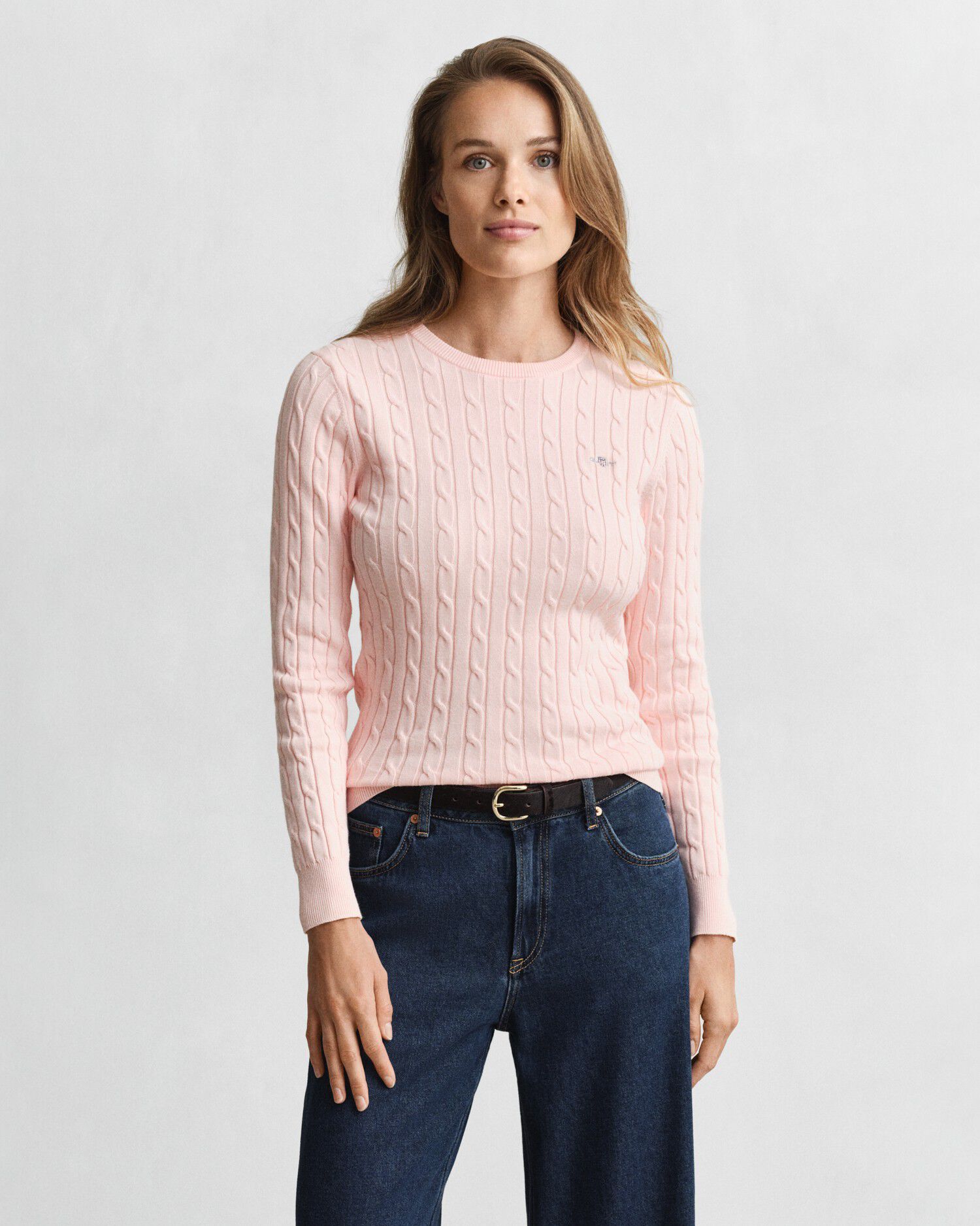 STRETCH COTTON CABLE C-NECK