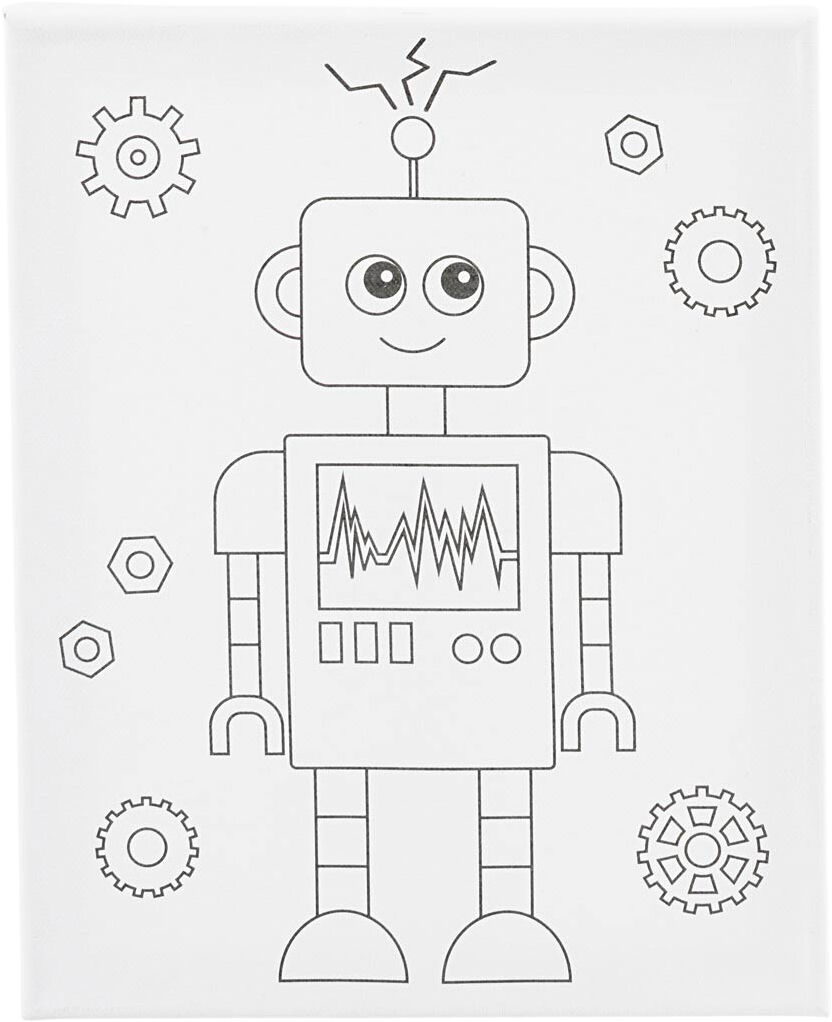 Malerl&aelig;rred med print, Robot, str. 24x30 cm.