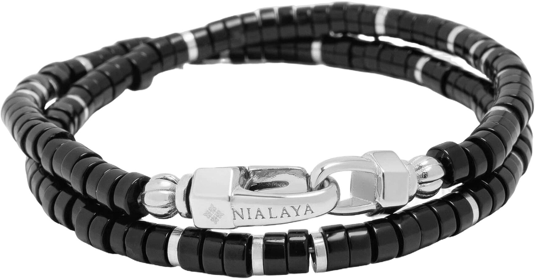 Black Onyx Heishi Wrap Bracelet in Silver