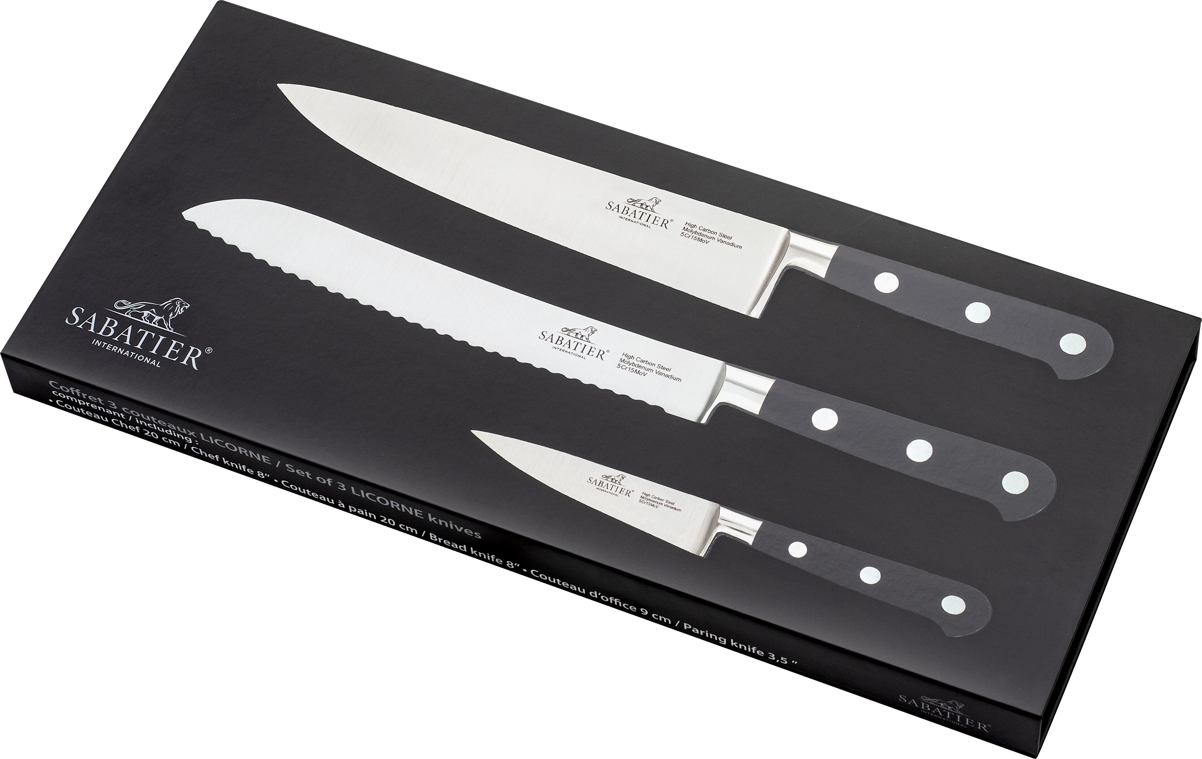 Knivsett Licorne 3 deler St&aring;l/Svart